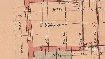 Detaillierter Grundrissplan mit Zimmern, Küche, Bad und Keller, inklusive Maßangaben.