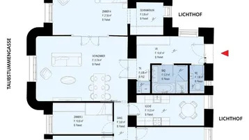 Geräumiger Grundriss mit vier Schlafzimmern, zwei Bädern, separatem WC und Ankleidezimmer.