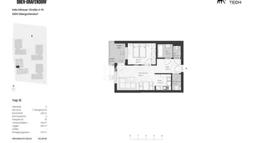 Grundriss einer Wohnung im Wohnpark Obergrafendorf, zeigt die Raumaufteilung mit Terrasse und Loggia.
