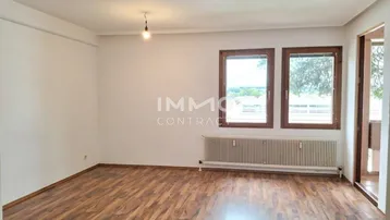 Helles Wohnzimmer mit Laminatboden und zwei Fenstern, bereit zur individuellen Gestaltung.