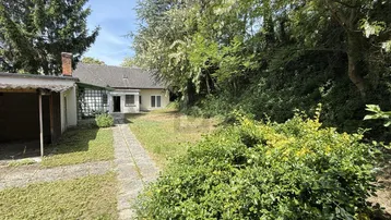 Haus mit großem Garten und Zufahrtsweg, umgeben von viel Grün und Bäumen.