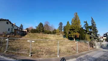 Weitläufiges Grundstück mit Baulandpotenzial, umgeben von bestehenden Gebäuden und Bäumen unter blauem Himmel.