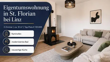 Helles Wohnzimmer mit gemütlichem Kaminofen, modernem Sofa und stilvoller Dekoration.