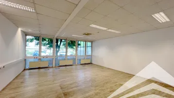 Geräumiges, leeres Büro mit großen Fenstern und abgehängter Decke, ideal für verschiedene Geschäftsnutzungen.