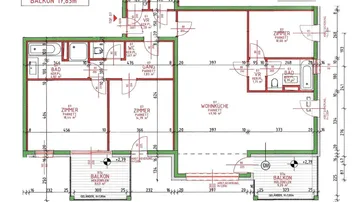 Detaillierter Grundriss von TOP 07 mit 123,35m² Wohnfläche und zwei Balkonen.