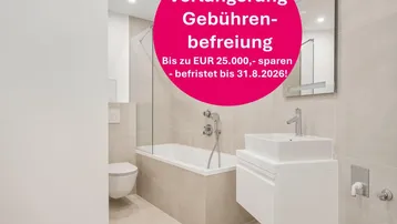 Modernes Badezimmer mit Badewanne, Duschabtrennung, wandhängendem WC und stilvollem Waschtisch.