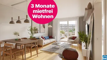 Helles, modern eingerichtetes Wohn-Esszimmer mit Holzboden und Zugang zu einem Balkon.