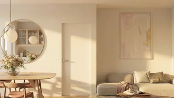 Heller, offener Wohn- und Essbereich mit modernem Design und natürlichem Lichteinfall.