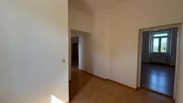 Helle Diele mit Holzfußboden und Durchgängen zu weiteren Räumen, gut beleuchtet durch Tageslicht.