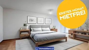 Helles, modern eingerichtetes Schlafzimmer mit Holzboden und minimalistischer Dekoration in einem Neubau.
