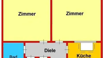 Grundrissplan zeigt die Aufteilung der Zimmer, Küche, Bad, WC, Diele und Loggien.