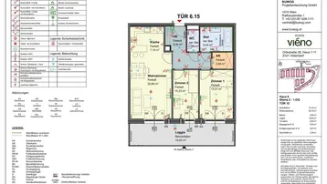 Grundriss einer Wohnung mit Wohnzimmer, zwei Schlafzimmern, Bad, WC und einer Loggia.