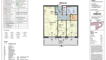 Grundriss einer Wohnung mit drei Zimmern, Küche, Bad und Loggia, inklusive Elektroinstallationen.