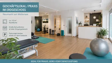 Großzügiges Geschäftslokal oder Praxisraum im Erdgeschoss mit viel Tageslicht und modernen Holzböden.