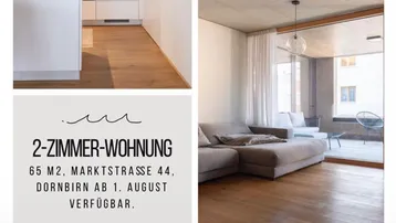 Moderne Wohnung mit offener Küche, hellem Wohnbereich, stilvollem Badezimmer und Holzböden.