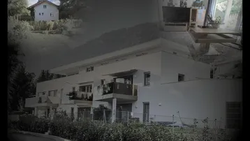 Collage zeigt ein modernes Mehrfamilienhaus mit Balkonen, ein älteres Haus mit Garten und einen Blick ins Wohnzimmer.