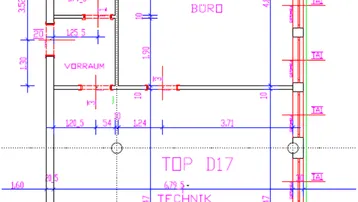Grundrissplan einer Büroeinheit mit separatem WC, Vorraum und Technikraum.