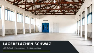 Großer, leerer Lagerraum mit hohen Decken, sichtbaren Holzbalken und vielen Fenstern.