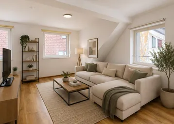 Gemütliches Wohnzimmer mit großem Ecksofa, modernem Dekor und viel natürlichem Licht.
