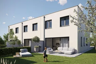 The Oasis! Wunderschönes Eckreihenhaus in Ödt, nahe dem Badesee: 5 Zimmer, Terrasse, Eigengarten, belagsfertig.