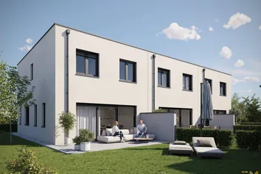 The Oasis! Modernes Reihenhaus in Ödt, nahe dem Badesee: 5 Zimmer, Terrasse, Eigengarten, belagsfertig.