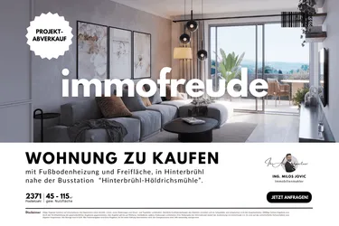 Zum Verkauf steht eine 2-Zimmer Neubauwohnung mit Süd-Balkon und Fußbodenheizung (Luftwärmepumpe), in Hinterbrühl nahe der Busstation “Hinterbrühl-Höldrichsmühle”.