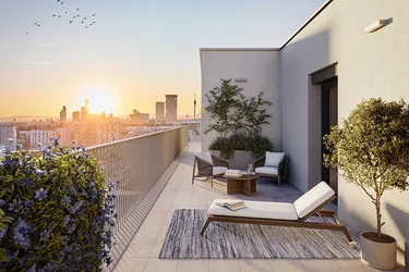 „Die Umwerfende“ 4-Zimmer-Eckwohnung, Weitblick bis in die City, riesige Terrasse plus Gartenbeete