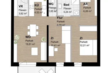 Geförderte Neubauwohnung mit Balkon und 3 Zimmern