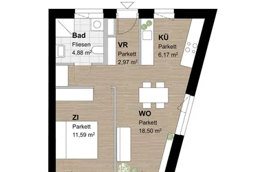 Moderne 2-Zimmer-Wohnung mit Einbauküche
