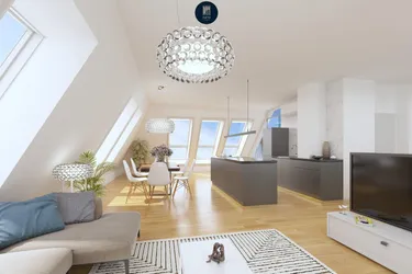 "Grünes Cumberland" ! Traumhafte zweistöckige 3-Zimmer-Wohnung mit Dachterrasse und Blick auf Schönbrunner Schlossgarten und Lainzer Tiergarten