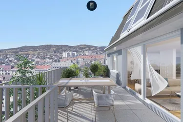 "Grünes Cumberland" ! Traumhafte zweistöckige 3-Zimmer-Wohnung mit Dachterrasse und Blick auf Schönbrunner Schlossgarten und Lainzer Tiergarten