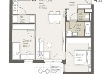 PROVISIONSFREI: 3-Zimmer-Wohnung mit Balkon / bereits vermietet