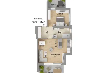 Vor den Toren der Lobau: 2-Zimmer, 63 m² und 2 Balkonen. Exklusivste Ausstattung inklusive 