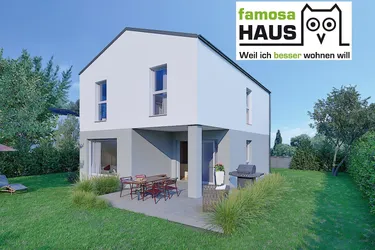 Wohnbaugefördertes Einzelhaus mit 117m² Wohnfläche, 315m² Eigengrund mit 28m² Terrasse und 2 Parkplätze samt Carport.