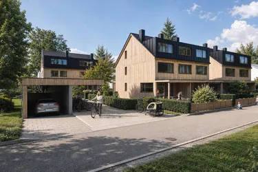 Feldkirch - Tosters, Neubau - Vollholz Eckreihenhaus mit 102 m², 5 Zimmer + Studio, eigener Keller und Garten - Bezug Herbst 2026