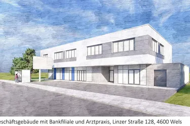 Büroflächen oder Arztpraxen im Neubau Büro- und Geschäftsgebäude mit Bankfiliale - in Wels/Pernau direkt an der B1