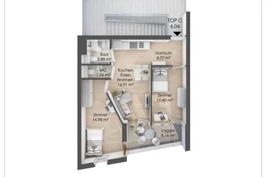 Modernes WG-Zimmer mit knapp 15 m2 in 2er WG in Wilten verfügbar