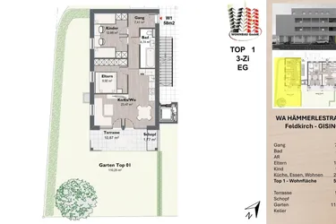 NEUBAU-W01: 3-Zimmer Gartenwohnung in Gisingen