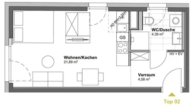 1-Zimmer Wohnung Top 02