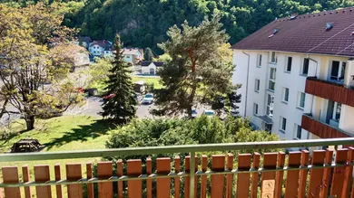 Blick vom Balkon ins Grüne