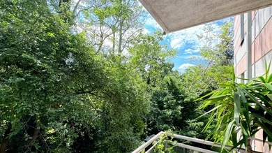 Blick in den Garten vom Balkon aus