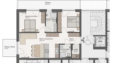 OG Top 5- Kochen, Essen und Wohnen sowie 2 Schlafzimmer und 2 Bäder auf nur 67 m²