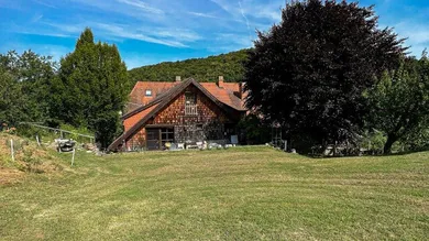 Blick vom Garten zum Haus