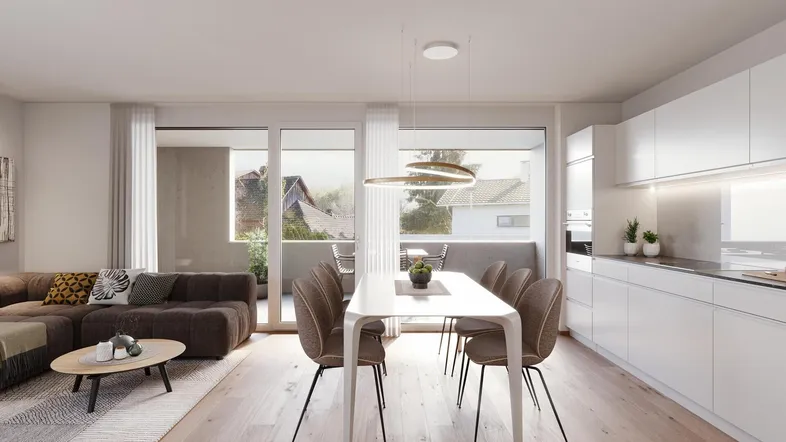 WA Altach Rheinstrasse_Musterwohnung OG_Küche-Wohn-Esszimmer