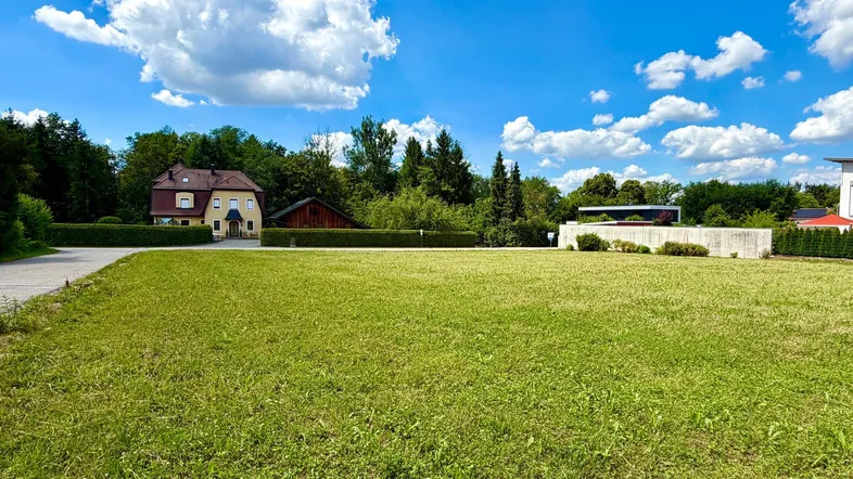 Großes, sonniges Grundstück mit weitem Blick und umgeben von grüner Natur.