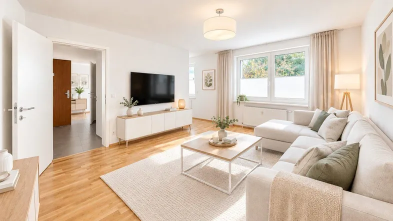 Wohnzimmer (mit KI möbliert)