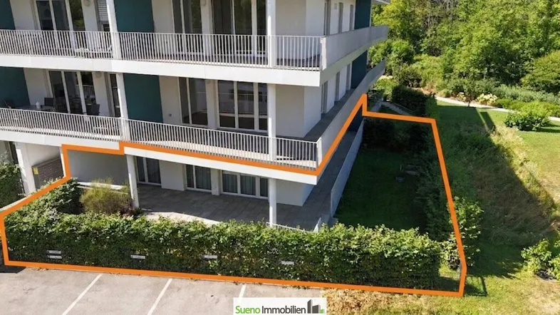 Gartenwohnung Top 1 orange umrandet