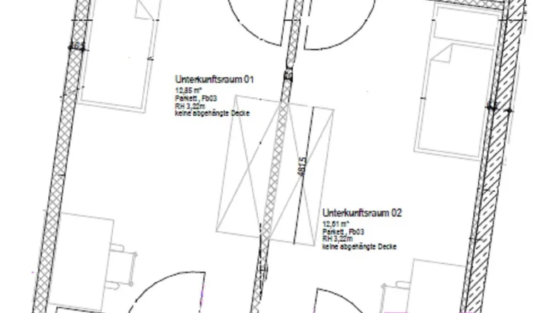 Grundriss einer Wohneinheit mit zwei Terrassen, Bad und separatem WC.
