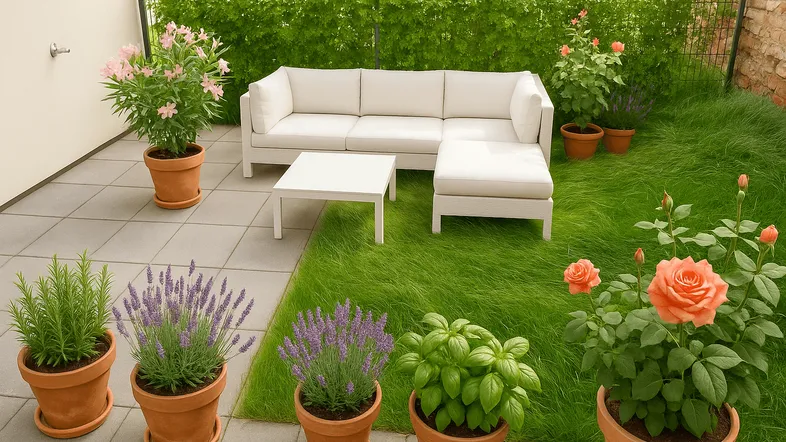 Terrasse mit dem Garten, Einrichtungsvorschlag