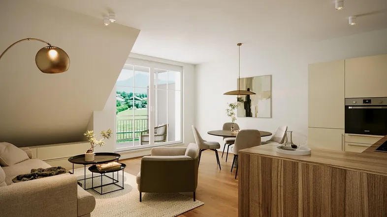 Visualisierung WZ mit Ausgang zum Balkon